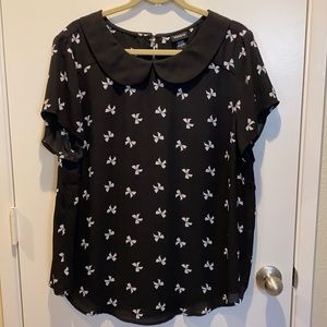 Bow Print Blouse with Peter Pan Collar